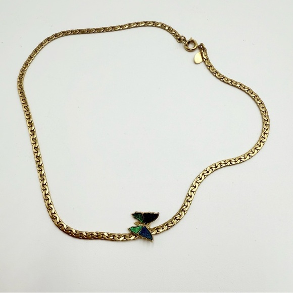 Vintage AVON Goldtone Green Enamel Butterfly - Picture 6 of 8